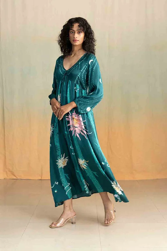 Brahmakamal Maxi Dress (Rich Green) Stylish Empire Waist Maxi Dress