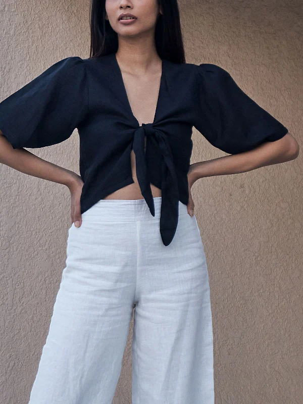Brassica Linen Blouse Black Elegant Office Blouse
