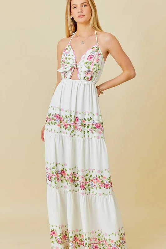 Cartagena Embroidered White Maxi Dress Comfortable Plunging Neckline Maxi Dress