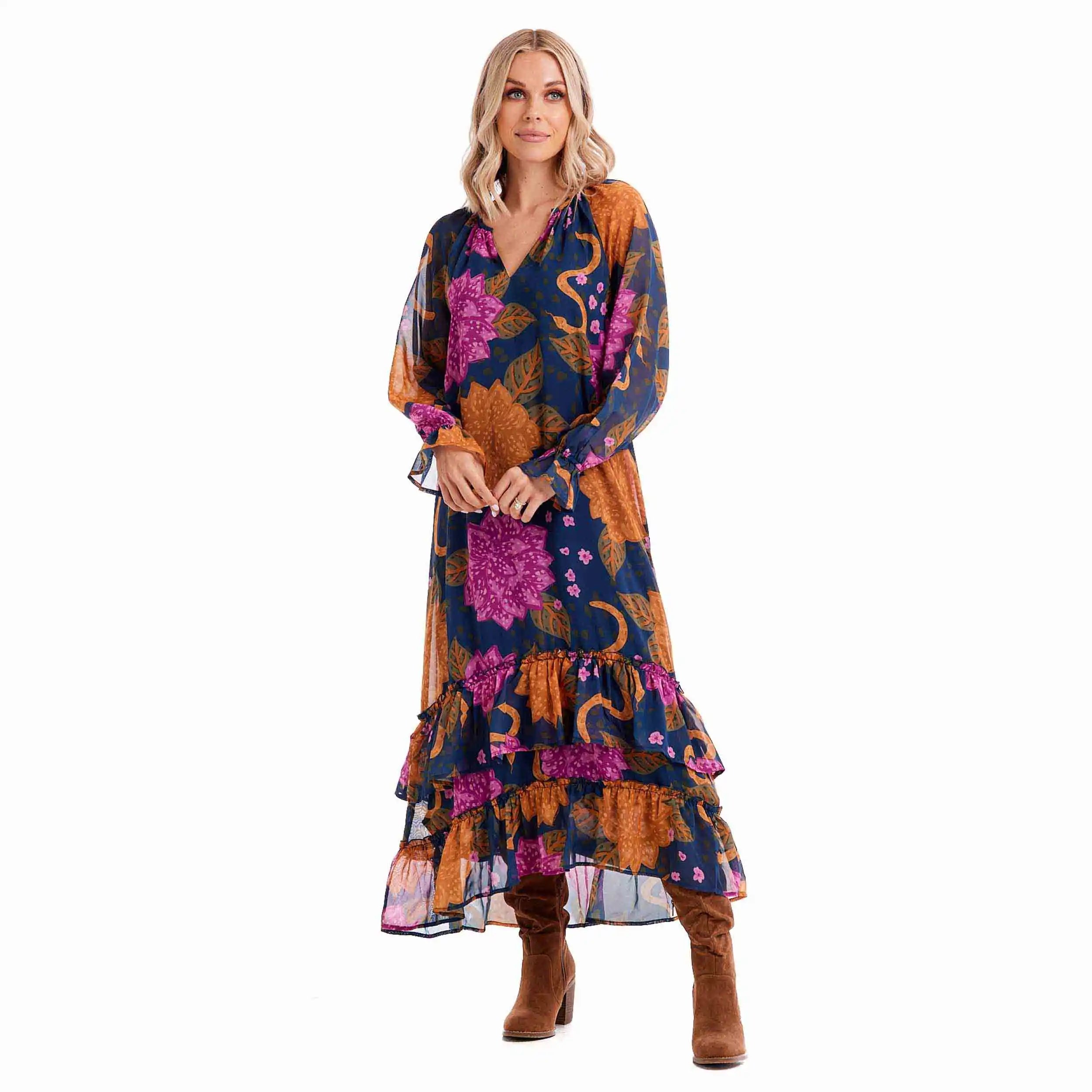 Colleen Floral Maxi Dress Cozy Knitted Maxi Dress