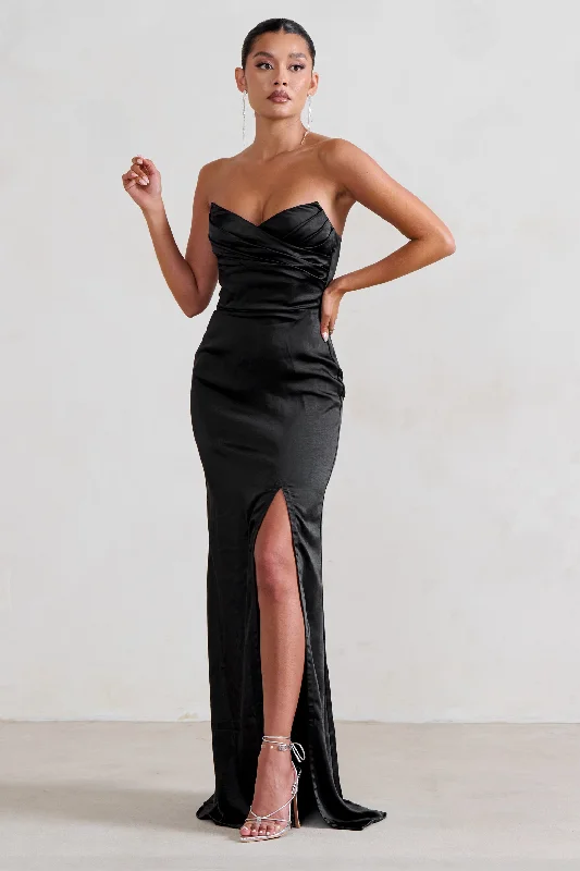 Coraline | Black Strapless Maxi Dress With Split Classic Black Maxi Dress