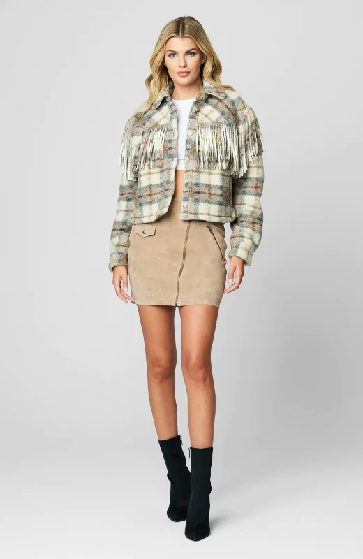 Blank NYC - Crop Fringe Shacket Lightweight Floral Blouse