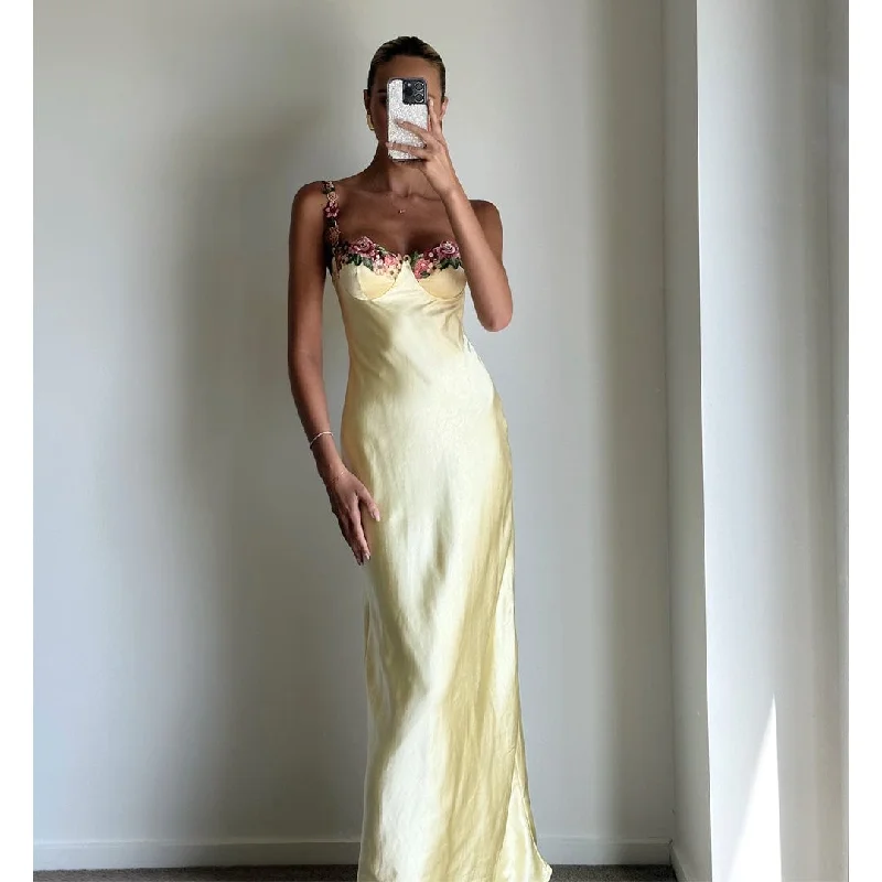 CRUZ Soft Yellow Strappy Bustier Maxi Dress Fashionable Halter Neck Maxi Dress