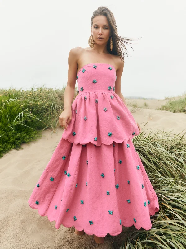 Daisy Strapless Maxi Dress in Hot Pink & Turquoise Chic Sleeveless Maxi Dress