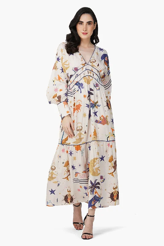 Day And Night Mix Match Celestial Printed Maxi Dress Elegant Maxi Dress with Pockets