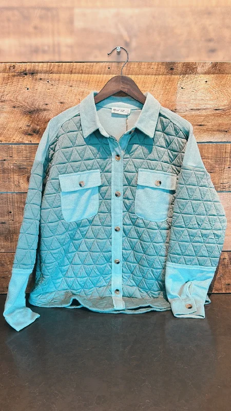 Elevated Composure Oversized Quilted Shacket Satin Long Blouse