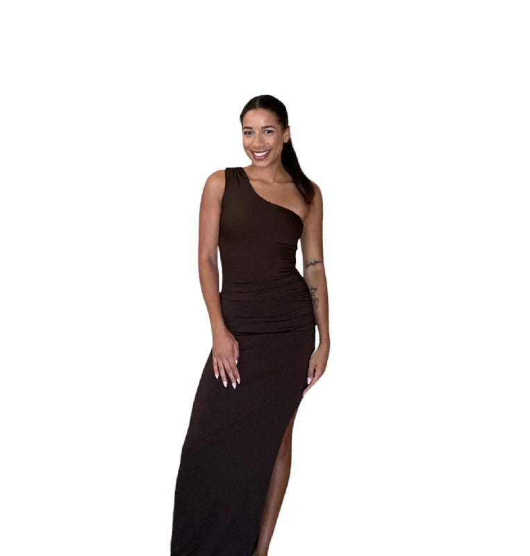 Expresso Ruched Maxi Dress Cozy Ruffle Sleeve Maxi Dress