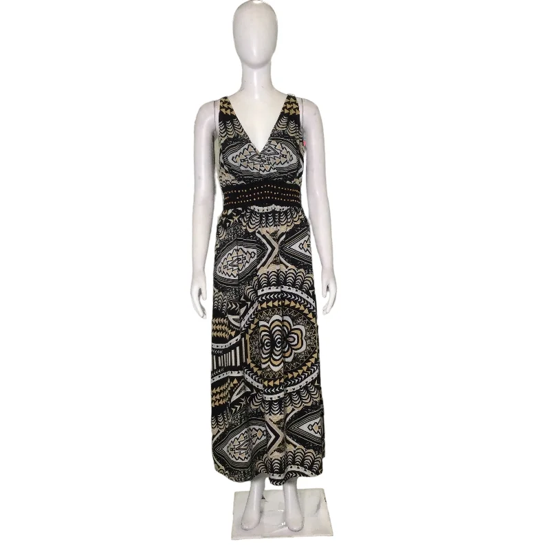 FASHION FLAIR ABSTRACT PRINT MAXI DRESS - L Chic Button-Up Maxi Dress