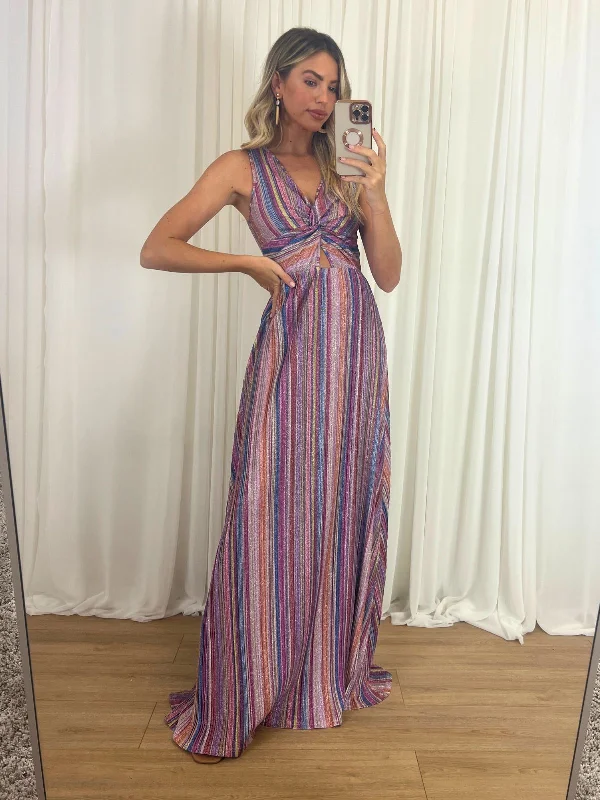 Florence Stripe Sparkle Maxi Dress in Multi Comfortable Long-Sleeve Maxi Dress