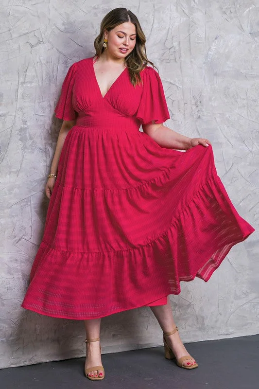 Flying Tomato Plus Size solid textured woven maxi dress Comfortable Casual Maxi Dress