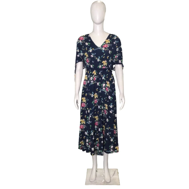 GAP NAVY BLUE FLORAL PRINT MAXI DRESS - XL Fashionable Faux Wrap Maxi Dress