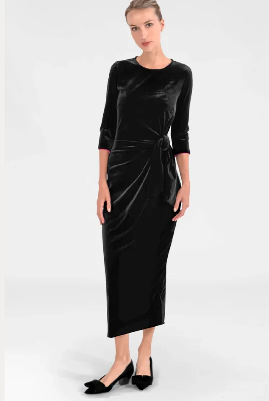 Gretchen Scott Cinch & Tie Maxi Dress - Silky Velvet in Black Fashionable Open-Back Maxi Dress