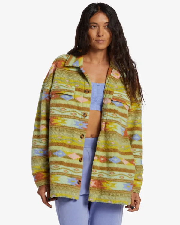 Happy Camper Shacket Feminine Satin Blouse