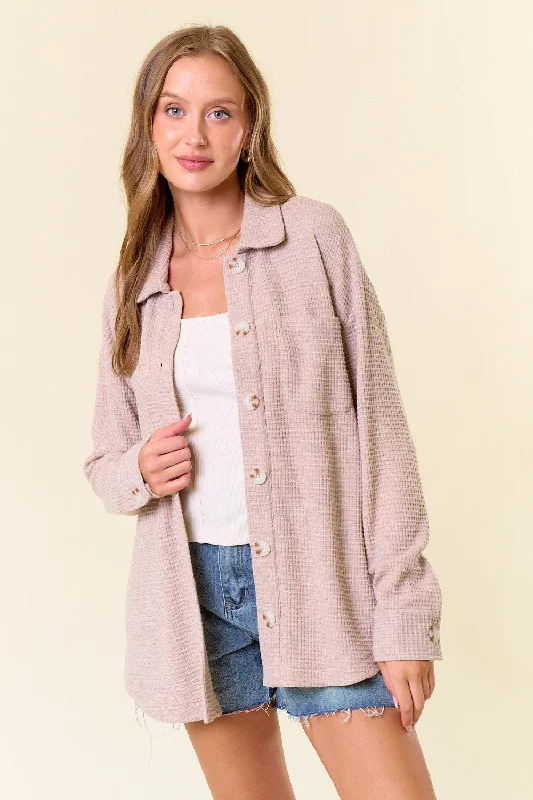 How I Feel Waffle Knit Shacket Vintage Polka Blouse