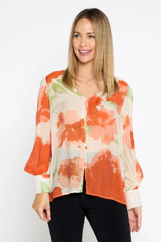 Isadora Blouse - Watercolour Orange Floral Pastel Color Blouse