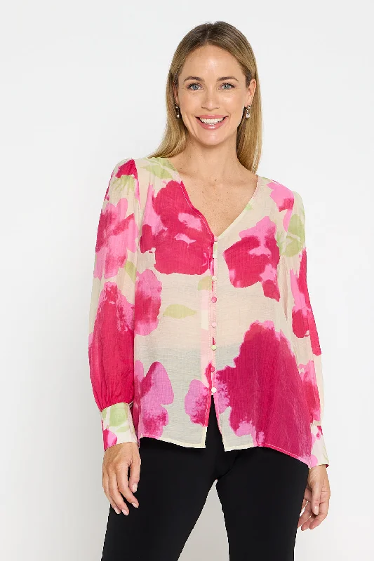 Isadora Blouse - Watercolour Pink Floral Floral Print Blouse