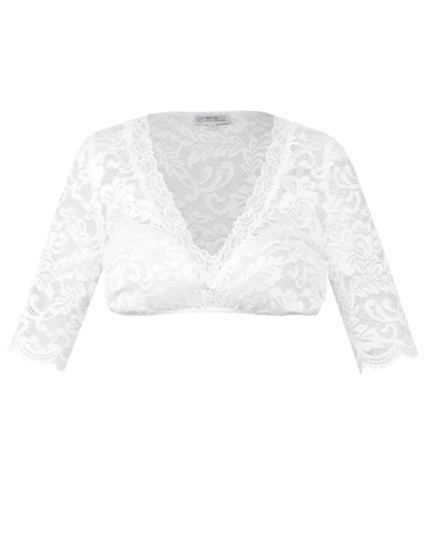 Lace Filigree V-Neck Dirndl Blouse Versatile Layering Blouse