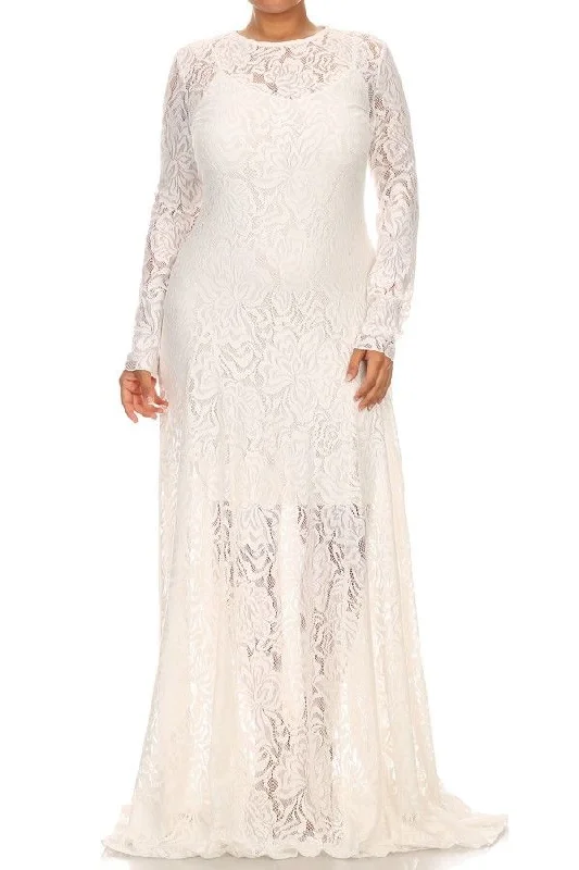 Lace Gown Maxi Dress Long Sleeve Cocktail Party Formal White Sexy Comfortable Satin Maxi Dress