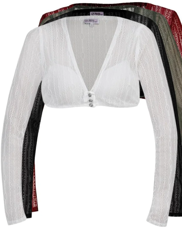 Lace Long Sleeve V-Neck Dirndl Blouse Side Tie Blouse