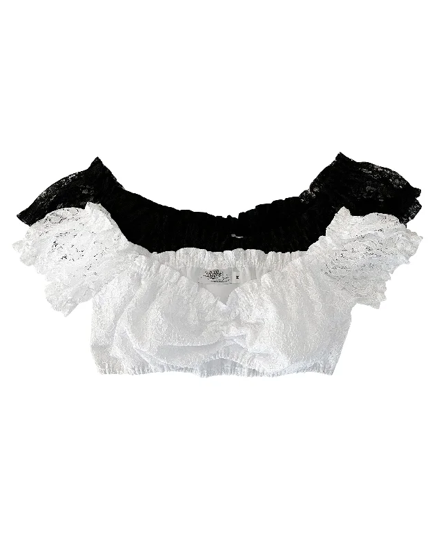 Lace Off-the-Shoulder Blouse w/ Gathers Office-Ready Blouse