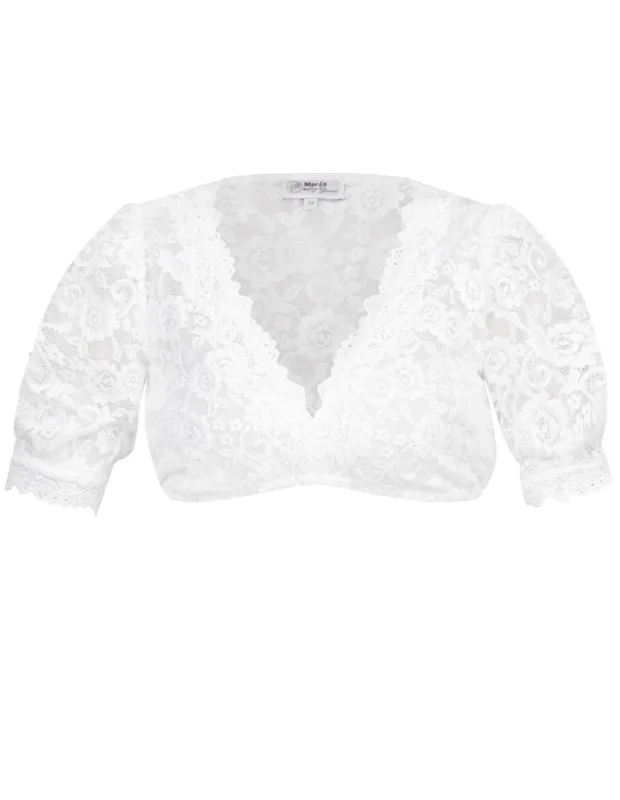 Lace Puff Sleeve Dirndl Blouse Satin Bow Blouse