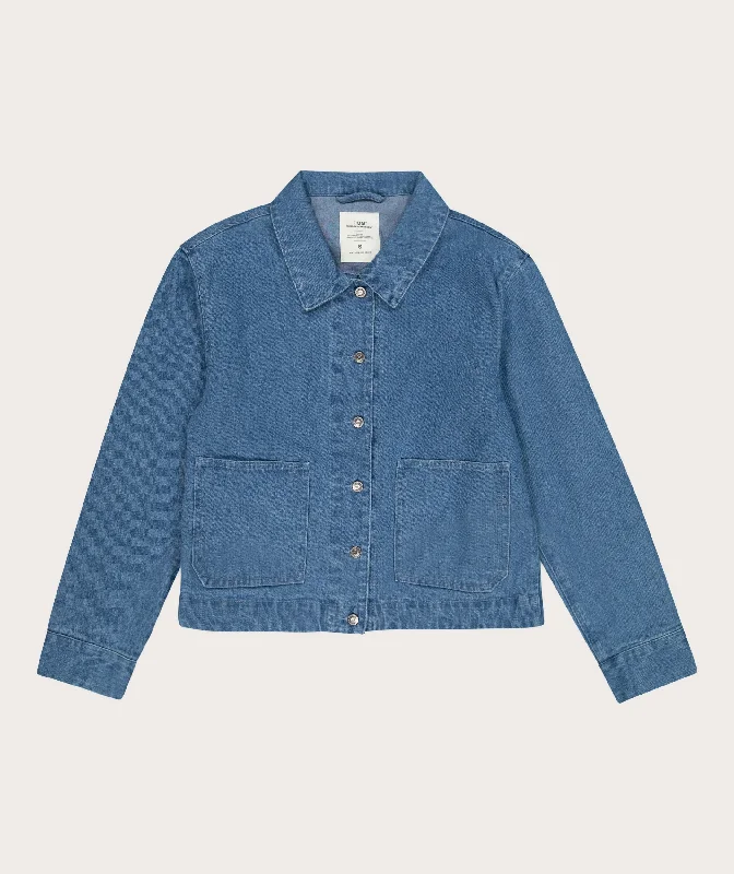 Ladies Cropped Denim Shacket - Indigo Side Tie Blouse