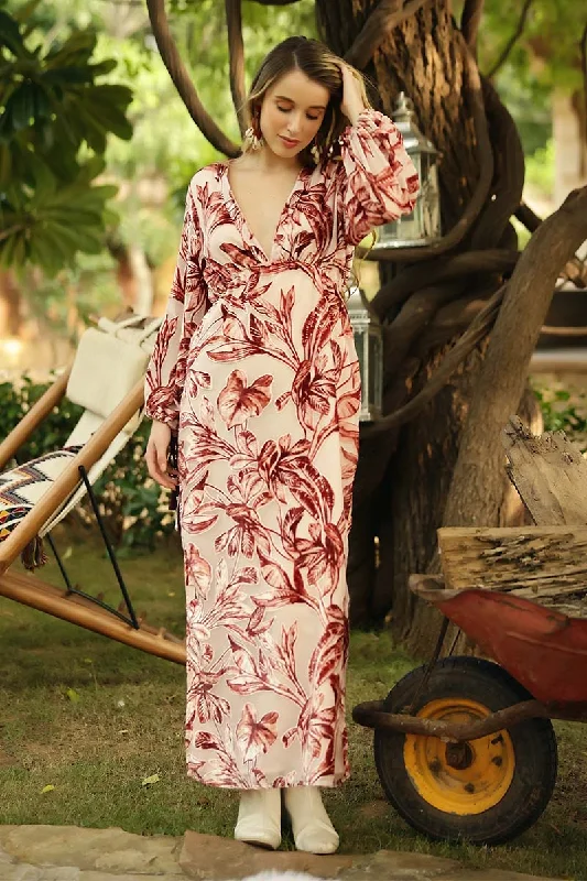 Leaf Velvet Burntout Maxi Dress Chic Button-Up Maxi Dress