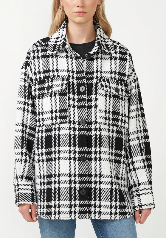 Liesel Women's Shacket in Black & White Glen Plaid - JK0011F Semi-Sheer Blouse