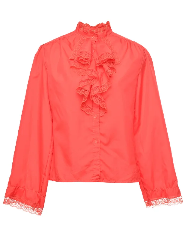 Long Sleeved Blouse - M Collared Satin Blouse