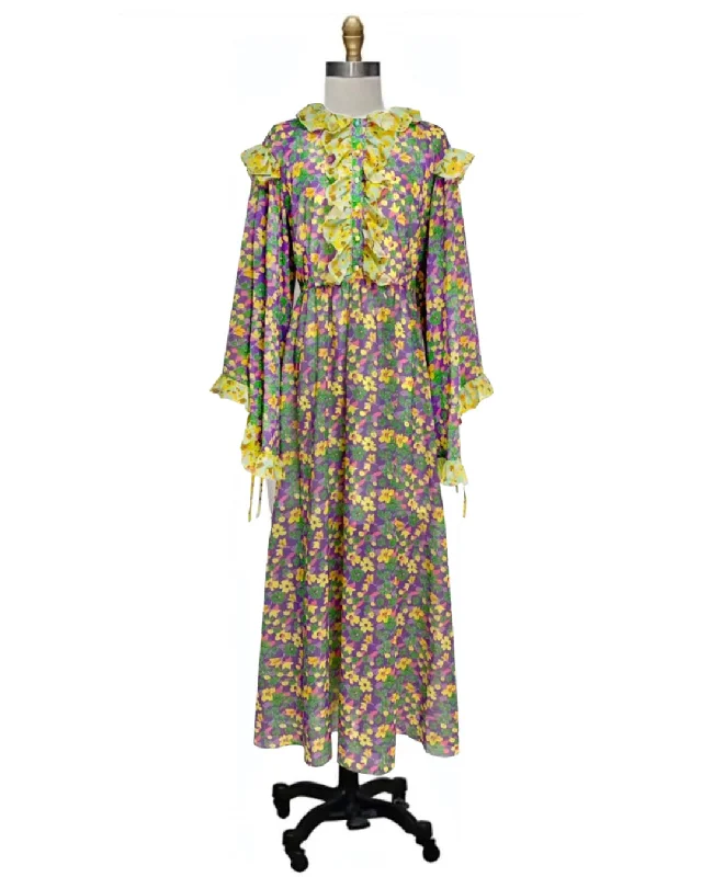 Lori- the Hippie Chic Bright Floral Print Angel Wing Sleeve Maxi Dress Comfortable Flowy Maxi Dress