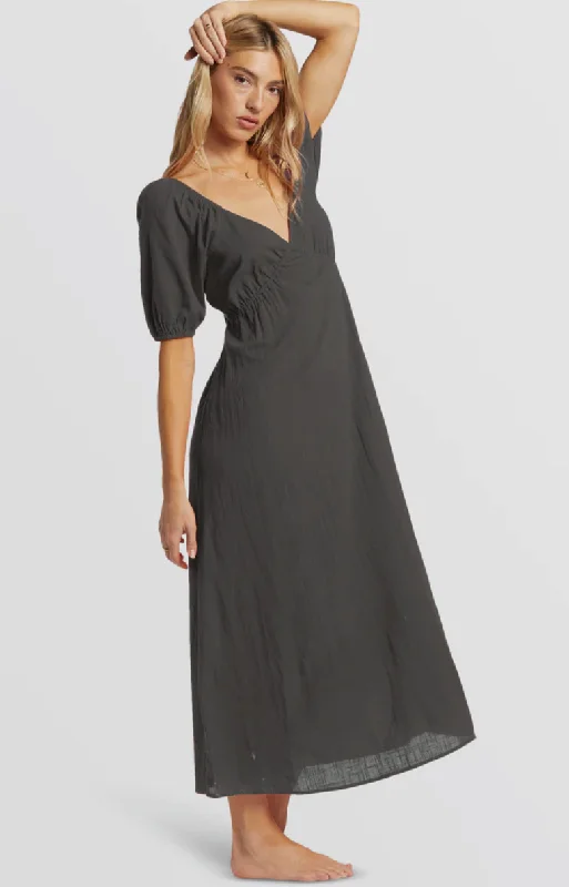 Love Fade Puff Sleeve Maxi Dress - Black Sands Chic Button-Up Maxi Dress