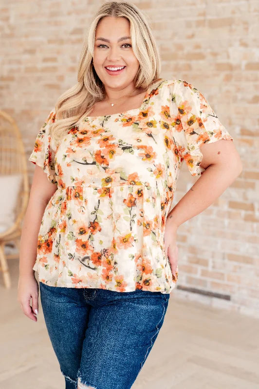 Fields Of Gold Square Neck Floral Blouse Loose Fit Blouse