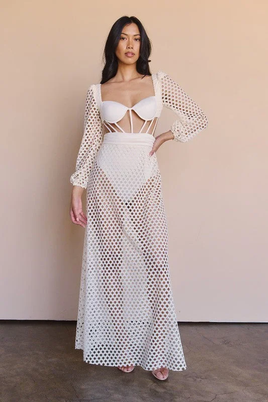 Margarita Moment Cream Crochet Maxi Dress Fashionable Asymmetrical Maxi Dress