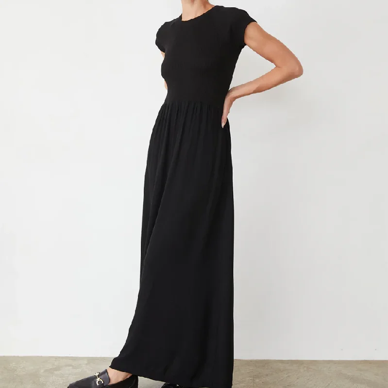 Mixed Media Maxi Dress Comfortable Maxi Dress with Belt