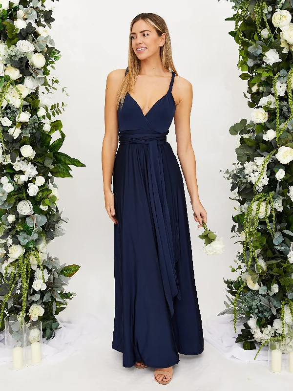 Multi-way Slinky Maxi Dress / Navy Fashionable Faux Wrap Maxi Dress