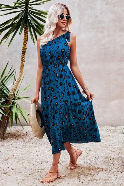 One Shoulder Sleeveless Maxi Dress (Navy Blue) Chic Sleeveless Maxi Dress