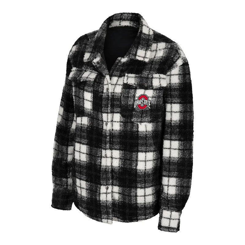 Ladies Ohio State Buckeyes Hug Me Plaid Black Shacket Boho Printed Blouse