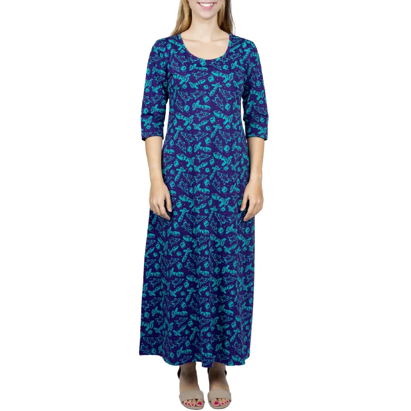 Outer Space 3/4th Sleeve Maxi Dress (No Waist Seam) Cozy Wrap Maxi Dress