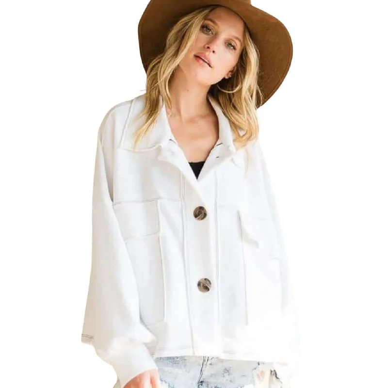Oversized French Terry Cotton Shacket Made in USA Loose Fit Blouse