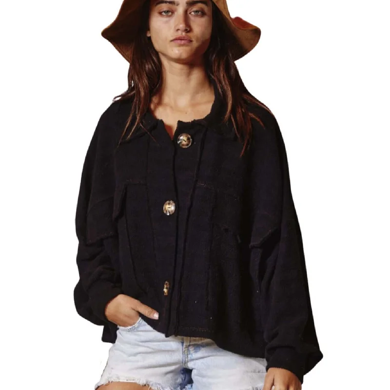 Oversized French Terry Cotton Shacket Made in USA Stylish Wrap Blouse