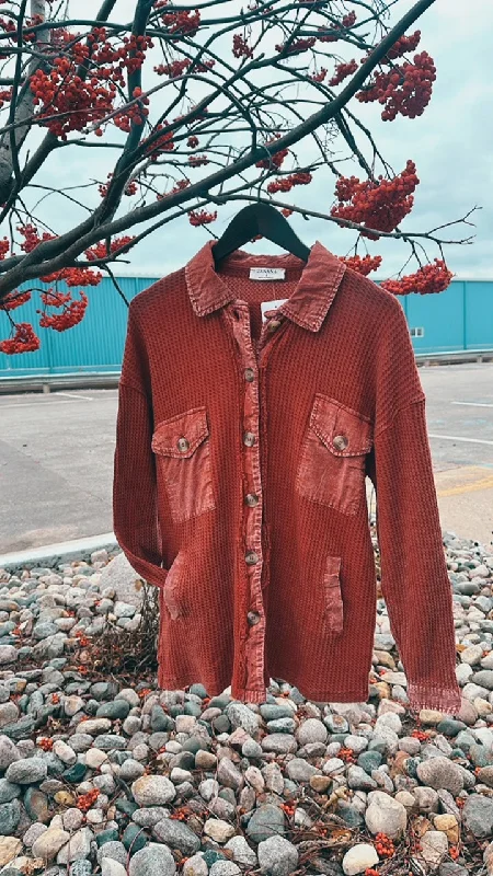 Past & Present Waffle Knit Shacket Elegant Lace Blouse