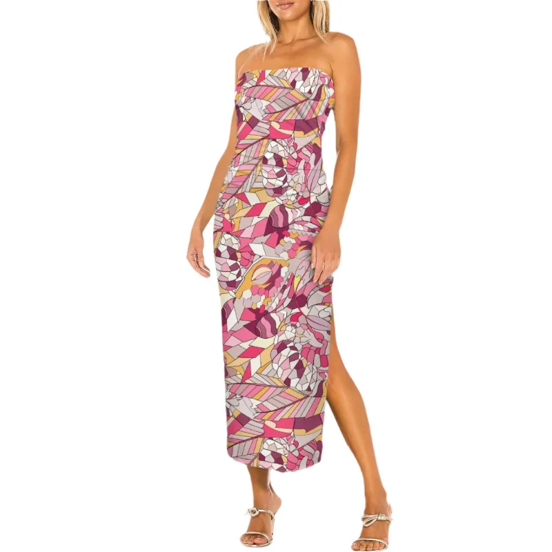 Perl Strapless Bodycon Maxi Dress with Side Slit Elegant Boho Maxi Dress