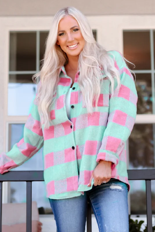Pink Plaid PatternÂ¬â€ Oversized Shacket Lightweight Linen Blouse