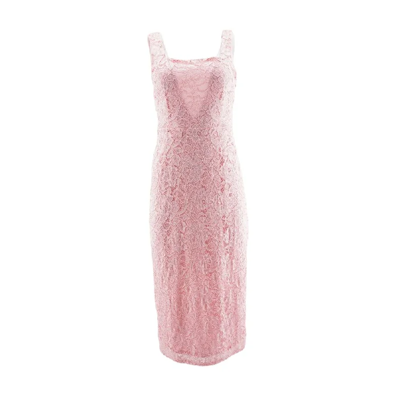 Pink Solid Maxi Dress Elegant Maxi Dress with Lace