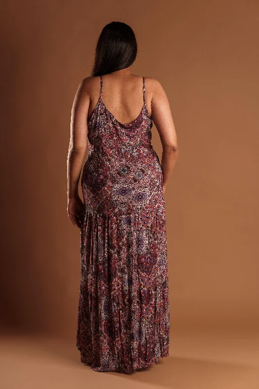 PLUS SIZE PATCHWORK OVERSIZED PRINTED MAXI DRESS Elegant Maxi Dress with Lace