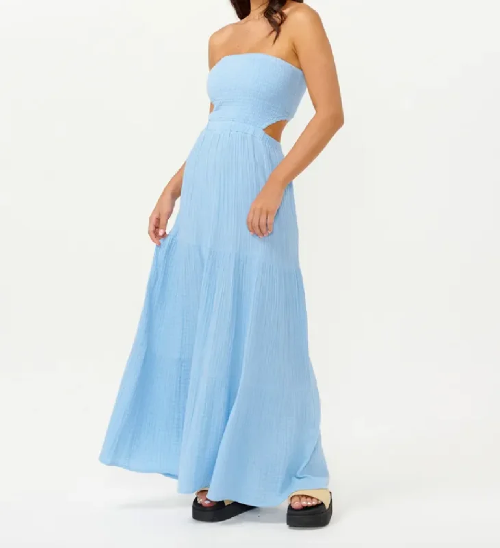 Premium Surf Maxi Dress - Mid Blue Fashionable Chiffon Maxi Dress