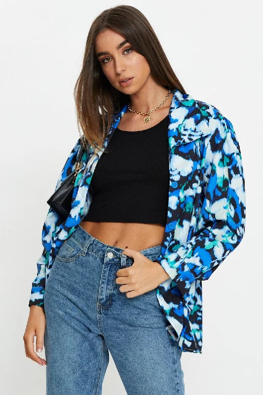 Print Shacket Lightweight Linen Blouse
