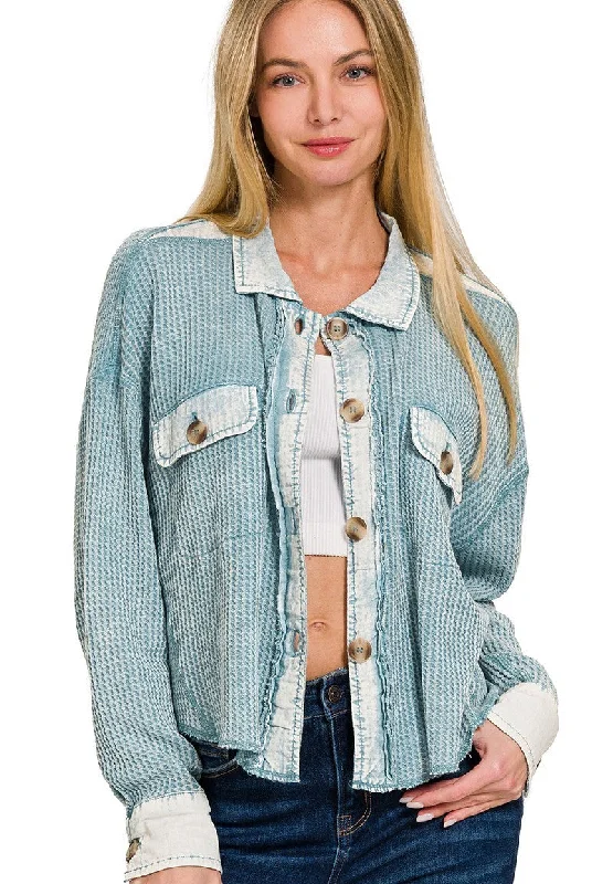 Promise of Fall Waffle Knit Cropped Shacket- 3 Colors! Elegant Office Blouse