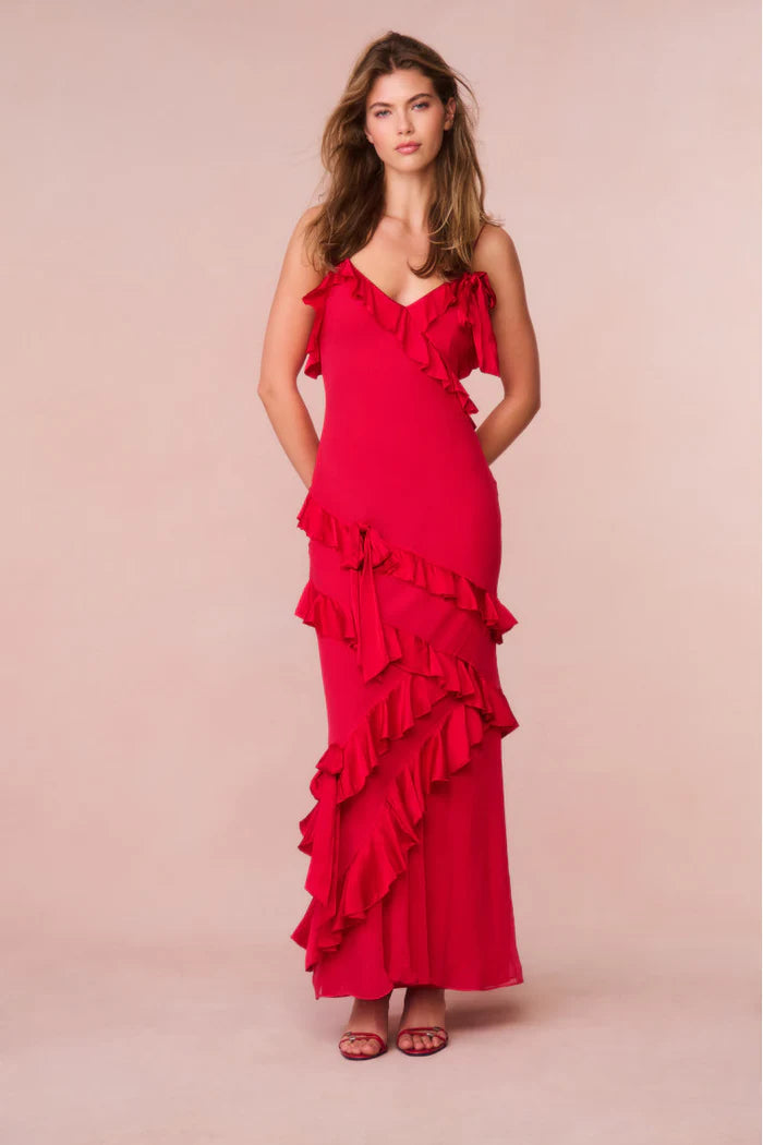 Rialto Silk Ruffle Maxi Dress Elegant Sleeveless Maxi Dress