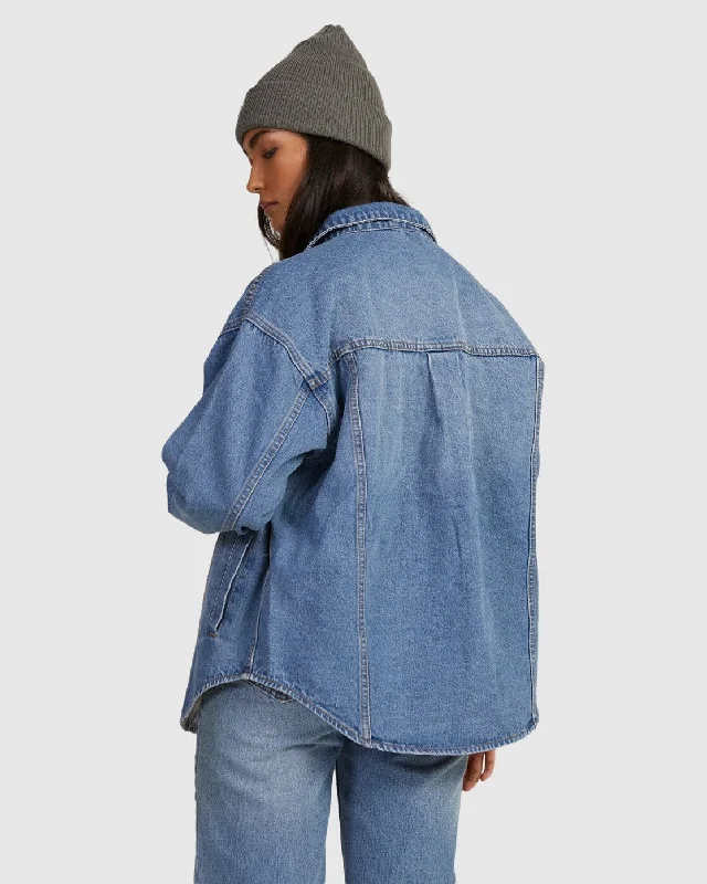 RVCA Womens Indie Denim Shacket Win24 Drape Neck Blouse